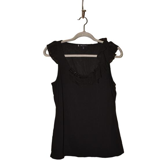 ANNE KLEIN NEW $59 Ruffle‎ Trim Beaded/Sequin Sleeveless Top Black Large - Picture 1 of 4